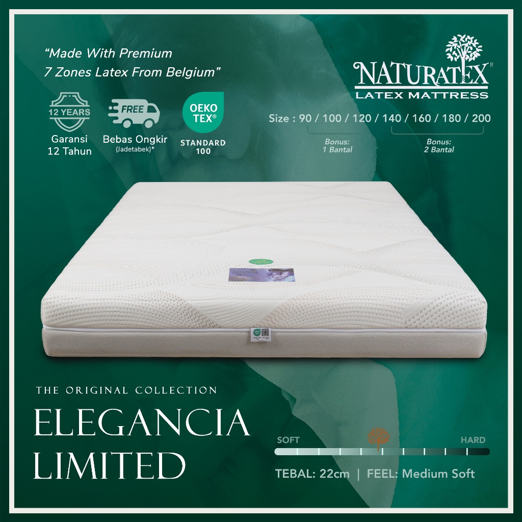 Kasur Latex Naturatex Elegancia Tebal 22cm - Medium Soft