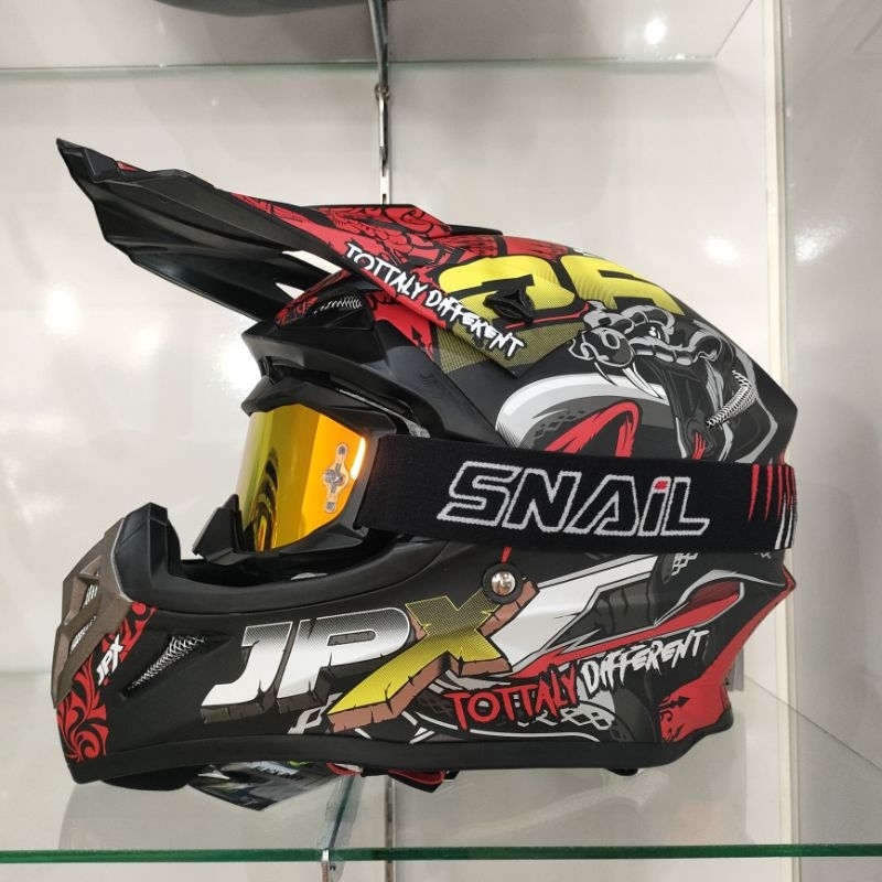Helm Cross JPX X16 Red, Black Doff, Black Glossy Origianal