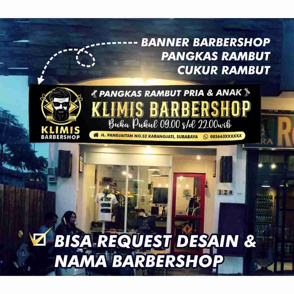 Banner Baner Barbershop Spanduk Barbershop Banner Pangkas Rambut Spanduk Cukur Rambut Pria dan Anak 