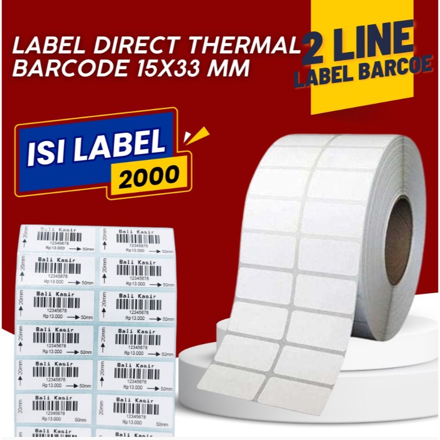 

TERMURAH Label Barcode Direct Thermal 2 Kolom 33x15mm [2000 PCS]