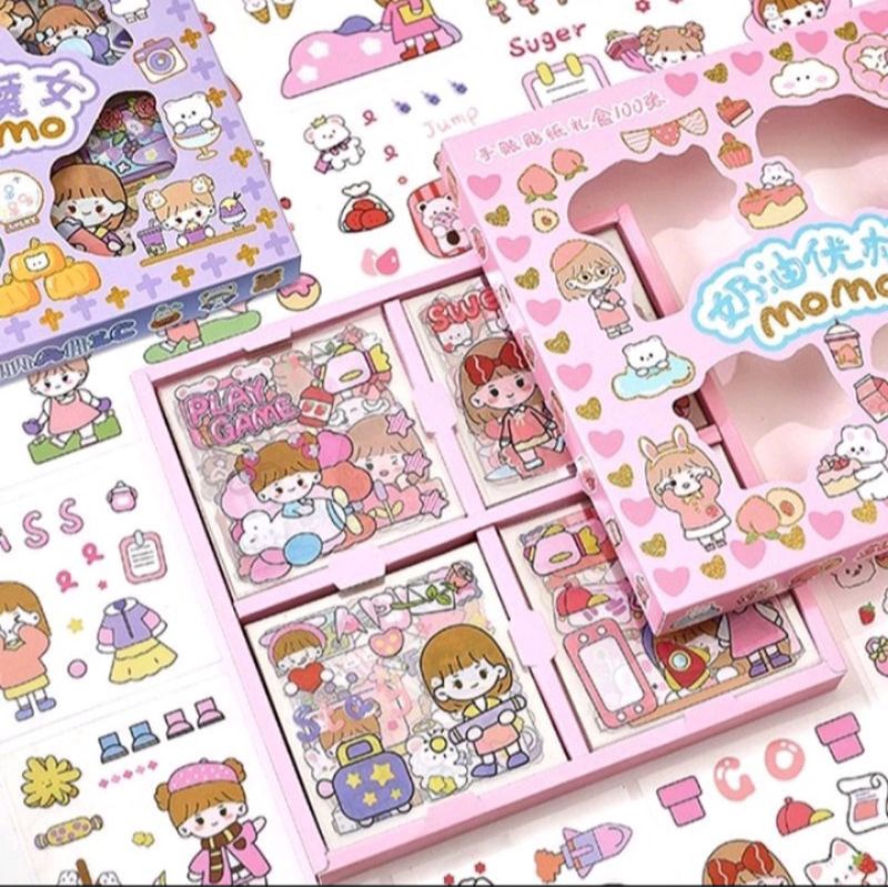 

Stiker kartun lucu 100 lembar stiker momo aesthetic stiker waterproof