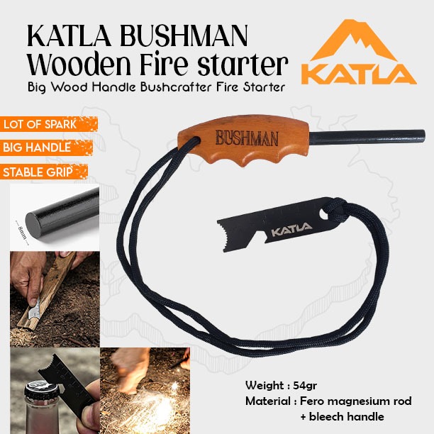 KATLA BUSHMAN Survival Fire Starter Pembuat Api Bushcraft Gagang Kayu