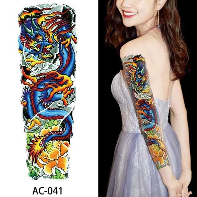 Tato Temporer Tattoo Tatto Temporary Full Lengan Tangan Besar Naga Biru Tahan Air Sementara AC-041