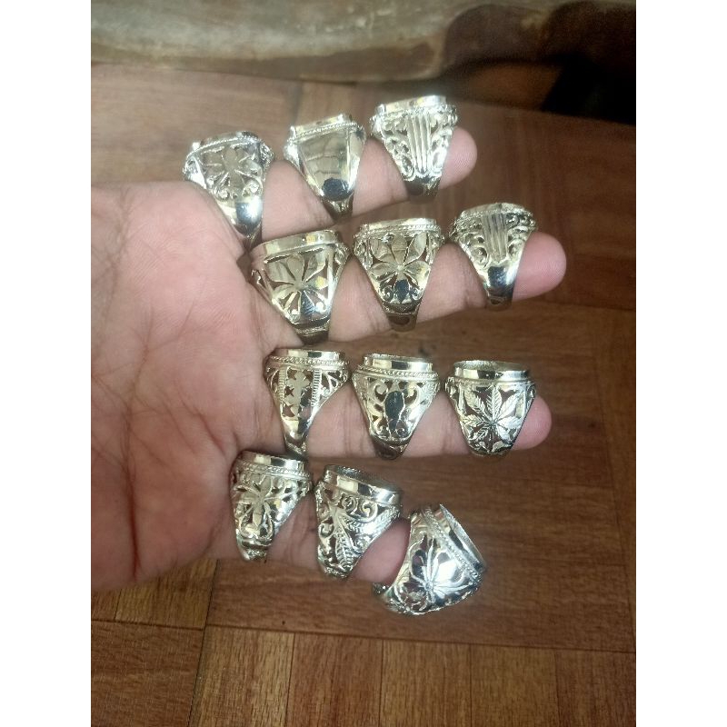 RING ALPAKA TANAM  MOTIF PERAK HANDMADE