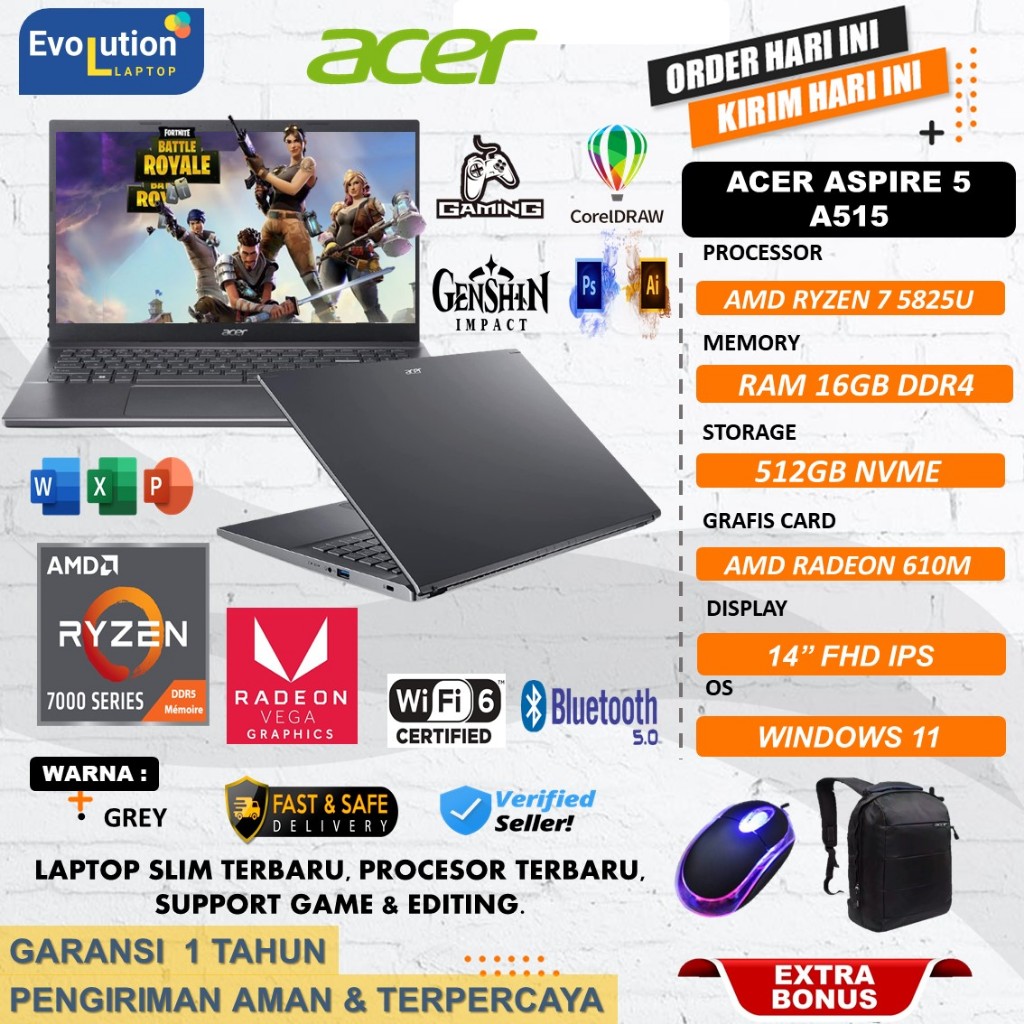 Laptop Acer Aspire Slim 5 A515 AMD RYZEN 7 5825U 16GB 1TB SSD FHD IPS Backlight Keyboard Win11