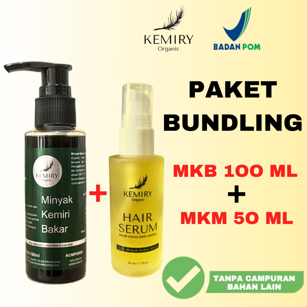 Kemiry Organic - Minyak Kemiri Penumbuh rambut rontok - Paket Bundling MKM 50 ml +MKB 100 ml