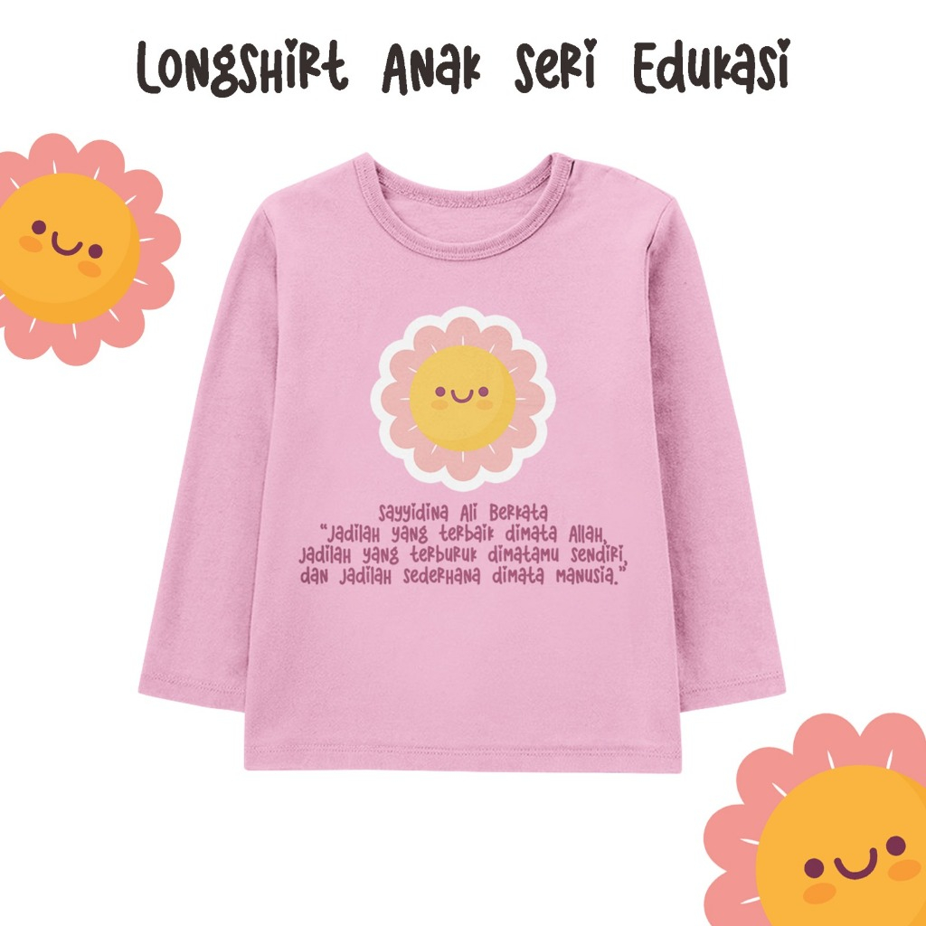 Kaos Anak Perempuan Lengan Panjang Motif Edukasi Warna Pink