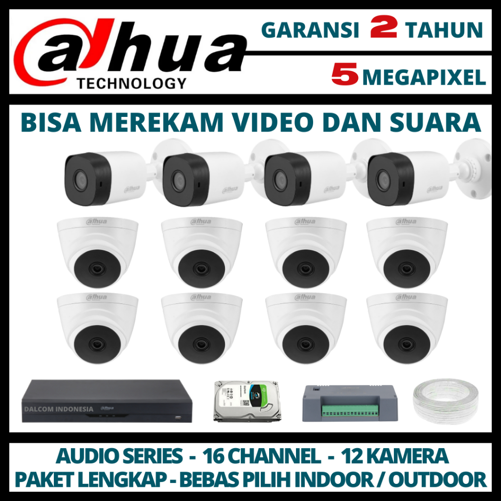 PAKET CCTV DAHUA 5MP DVR 16 CHANNEL 12 KAMERA