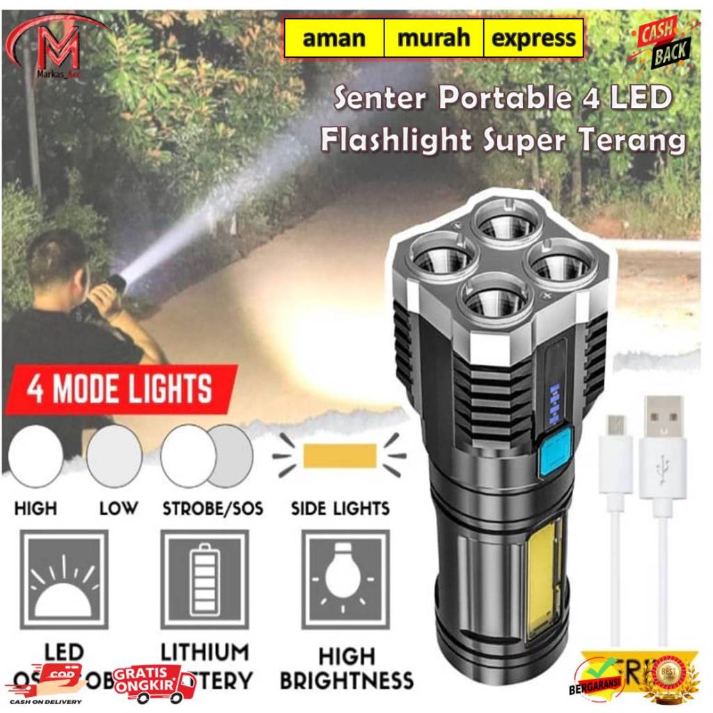 Senter Cas  LED COB Flashlight L-S03 - Senter Chargeable Waterproof