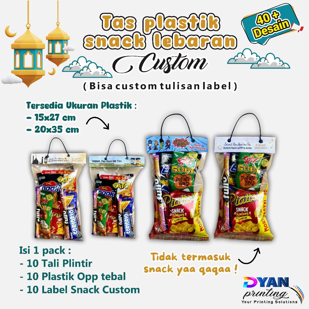 

( ISI10 ) TAS PLASTIK SNACK LEBARAN, CUSTOM NAMA & TULISAN