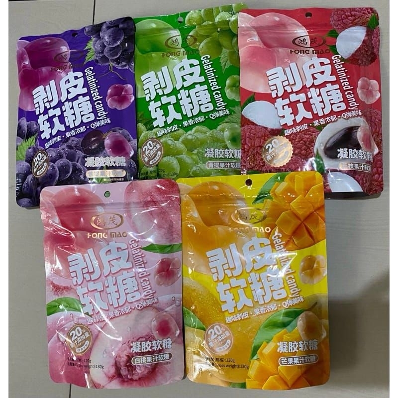 

Hongmao Gelatinized Jelly Candy 120gr /Permen Lunak Jelli Aneka Rasa Buah Anggur Peach Lychee Mangga