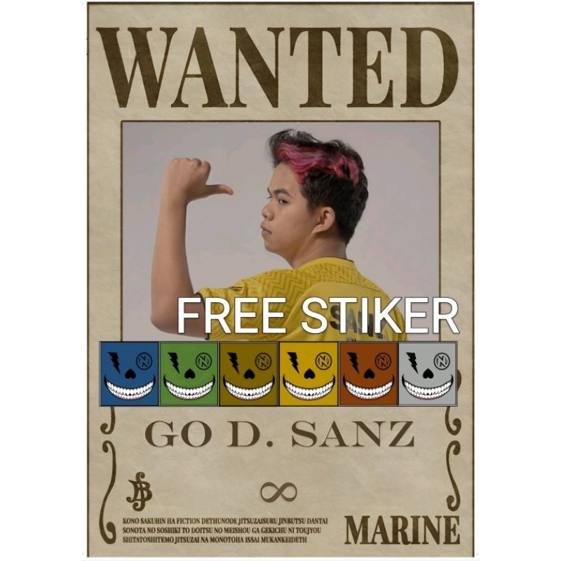

stiker sanz model wanted one piece ukuran A4 free stiker