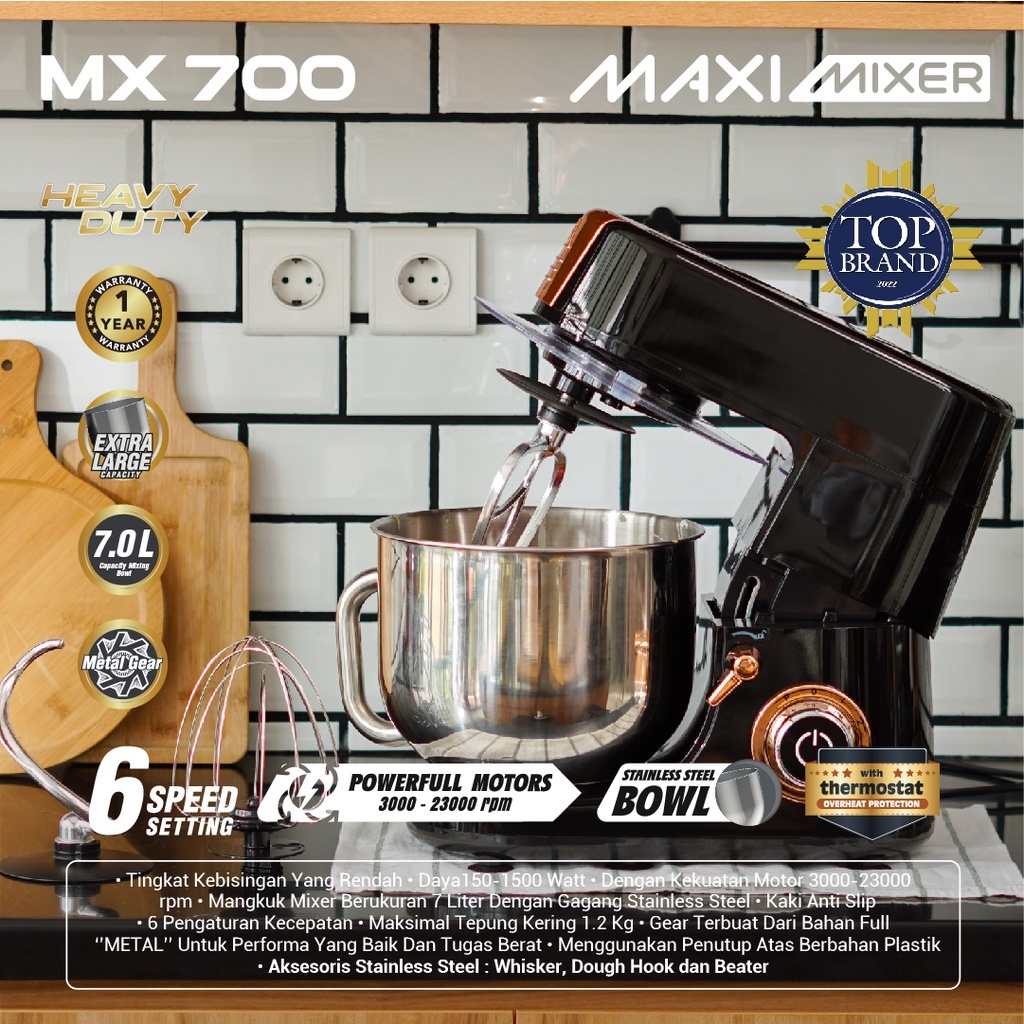 MiTOCHiBA Stand Mixer MX700 Pengaduk Adonan Kue 7L Maxi Mixer