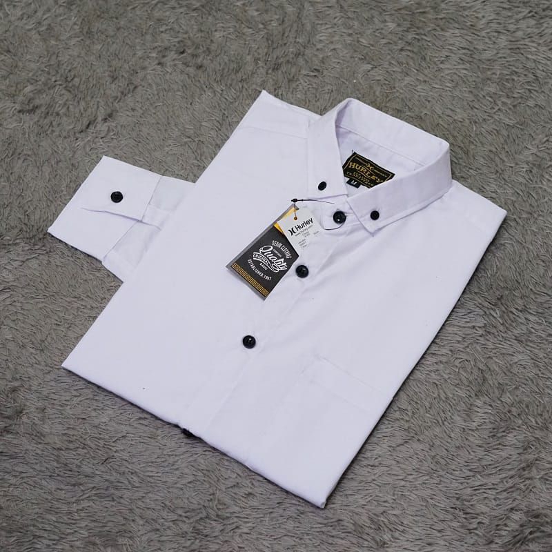 Kemeja Putih Polos lengan panjang bahan katun Slim Fit Hurley