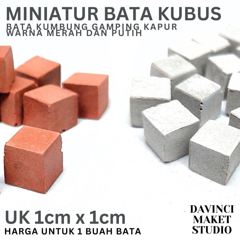 (KUBUS) Miniatur Batu Bata Kumbung Batako Kapur Kubus Maket Diorama Skala Universal MERAH PUTIH ABU-