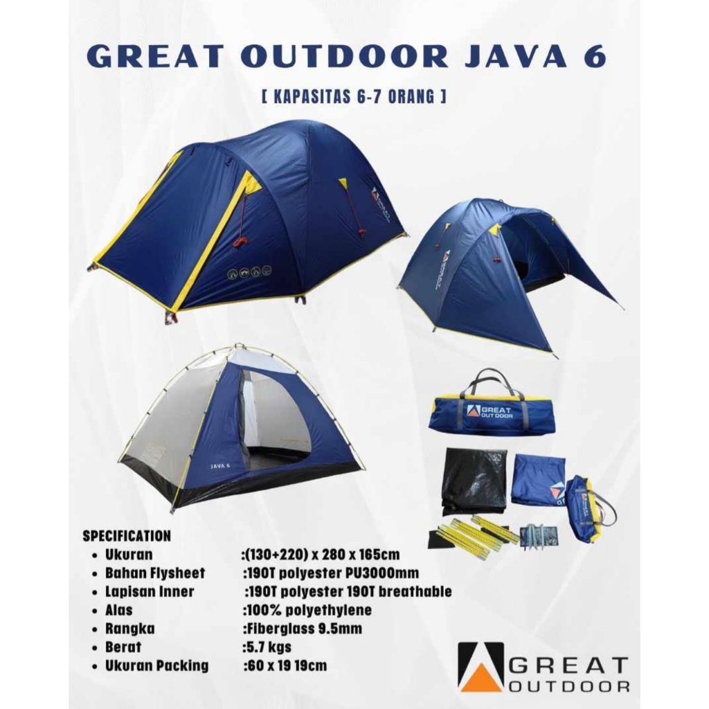 Great outdoor JAVA 6 tenda camping double layer kapasitas 6 orang