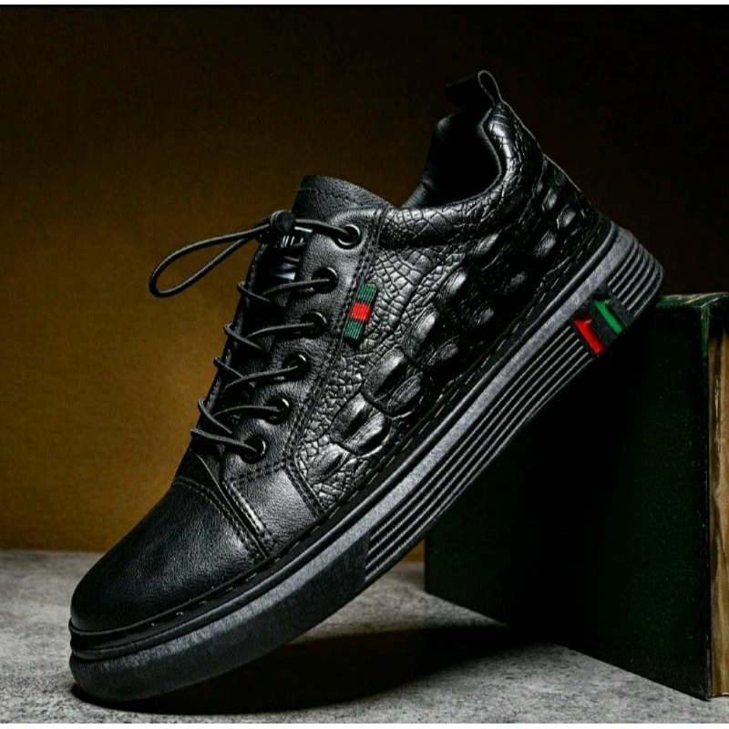 Sepatu Hitam PRIA GC V2 Sneakers Aligator FORMAL Pria Casual Bahan Kulit 3D Impor Limited