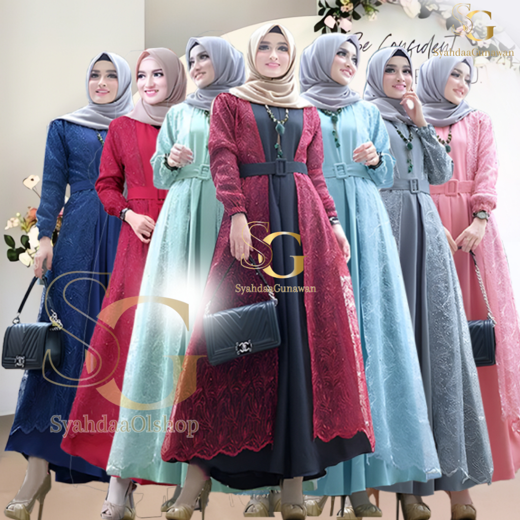 HARGA TERMURAH Gamis Brukat Pearly dress Brokat 2024 kekinian bisa COD cantik simpel elegan mint dan