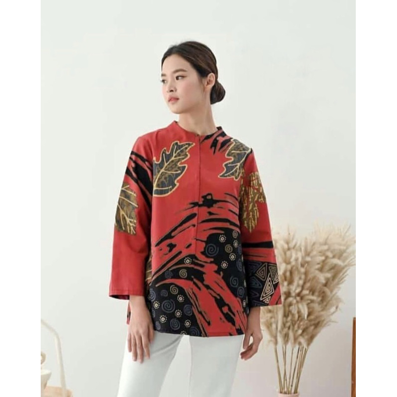 Blouse batik kantoran | atasan kerja wanita kantoran batik modern motif ecoprint