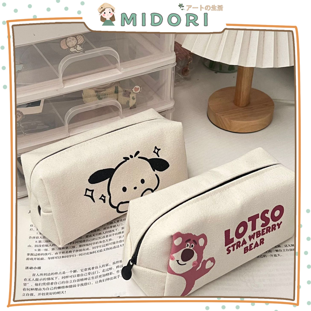 

[MIDORI] Kotak Pensil L0TS0 P0CH4CC0 Canvas Pencil Bag Tempat Pensil Resleting Stationery - F0241