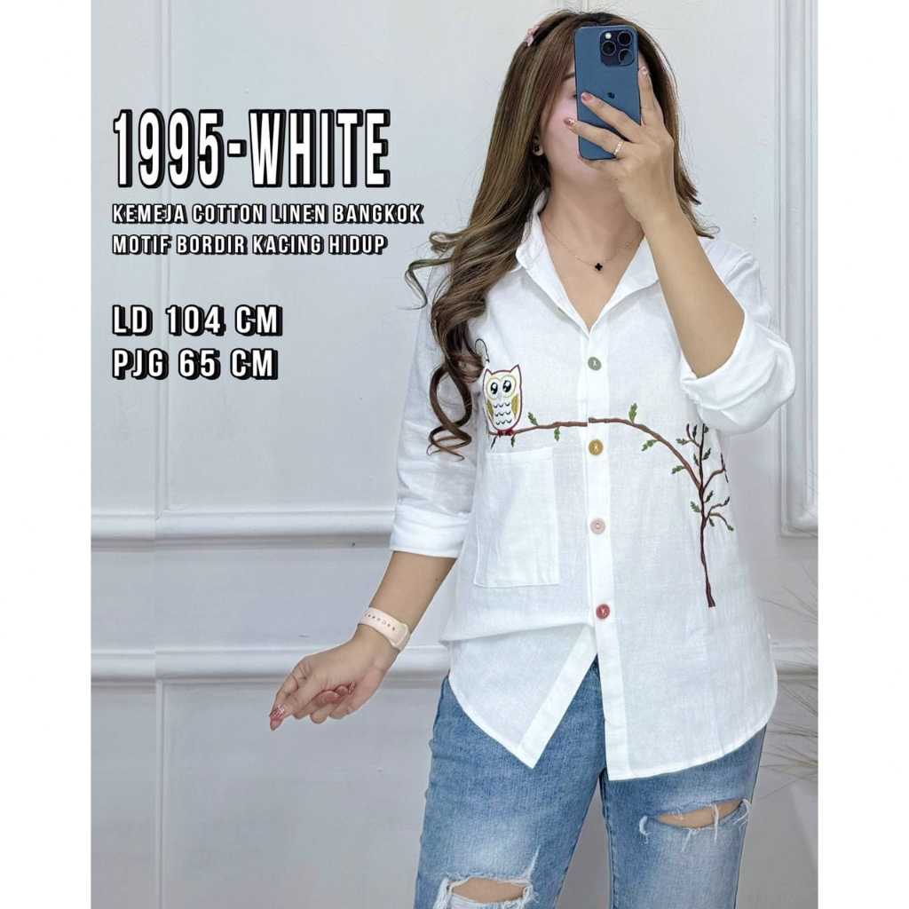 M5172 kemeja motif bordir fashion bangkok new bahan linen 1995