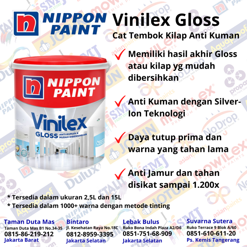 CAT TEMBOK VINILEX GLOSS -2,5L- ANTI-KUMAN, NIPPON PAINT