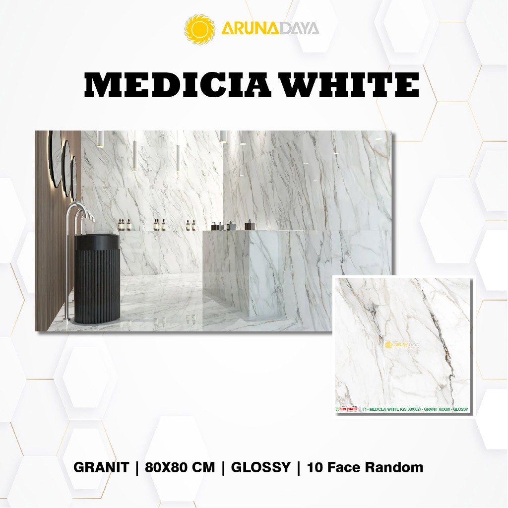 LANTAI GRANIT GLOSSY SUNPOWER - MEDICIA WHITE UKURAN 80X80CM