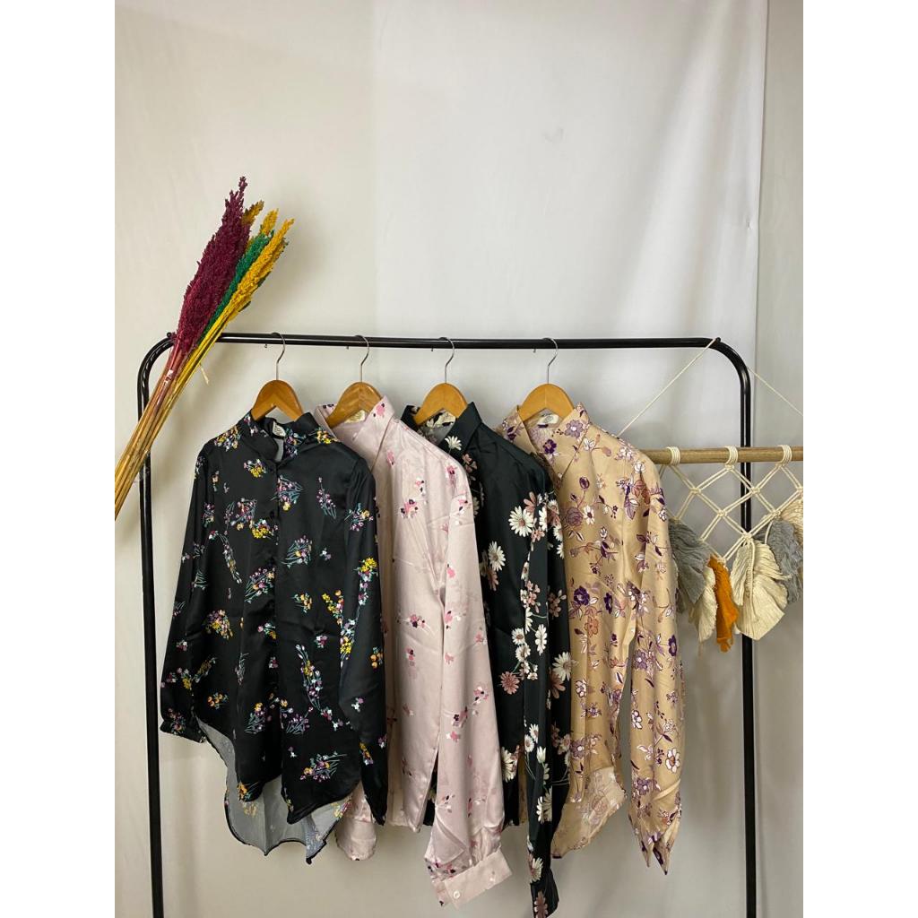 Kemeja Wanita Bahan Silk Dior Premium  Blouse Atasan Wanita Full Kancing