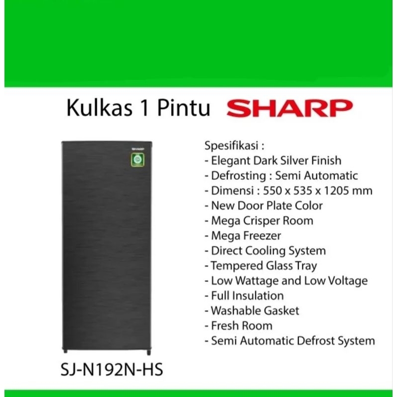 KULKAS SHARP 1 PINTU SJ-N192NHS KULKAS SHARP 1PINTU SJ 192NHS