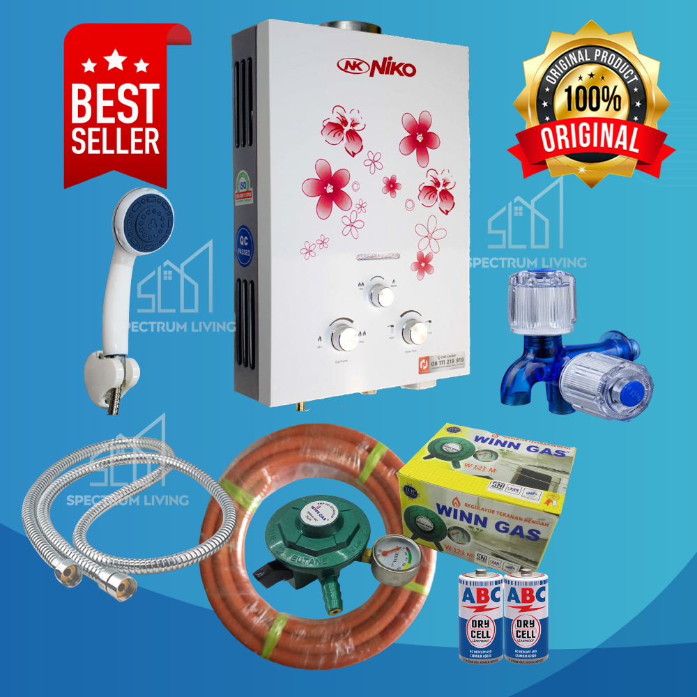 [COD] Water Heater pemanas Air Panas Kamar Mandi merk Niko Komplit satu Set Warna Putih