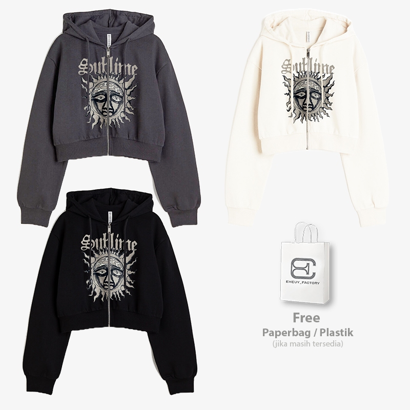 	 Zipper Crop Sublime Basic Jaket Crop Wanita Resleting Sweater Croptop Hoodie Crop	