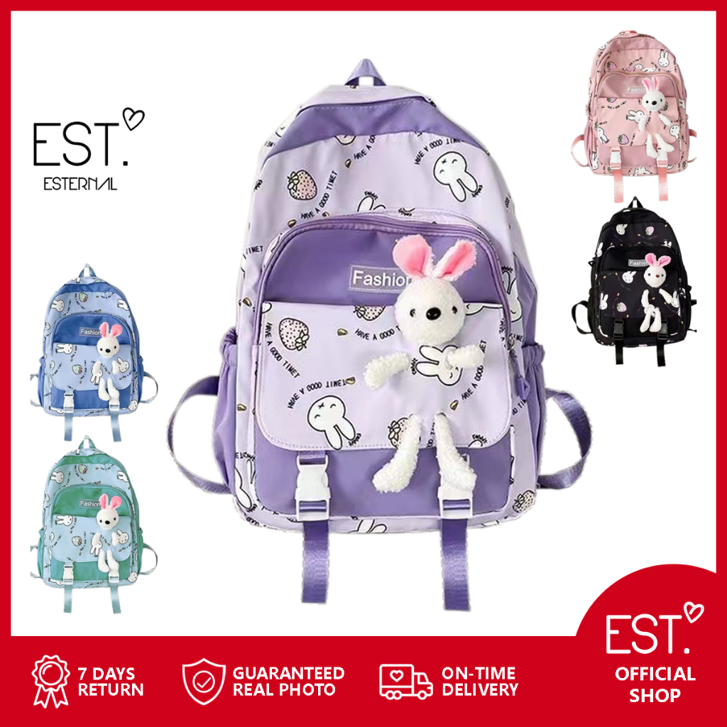 ESTERNAL - Tas Sekolah Anak Perempuan SD SMP SMA Rabbit Have A Good Time Tas Ransel Anak