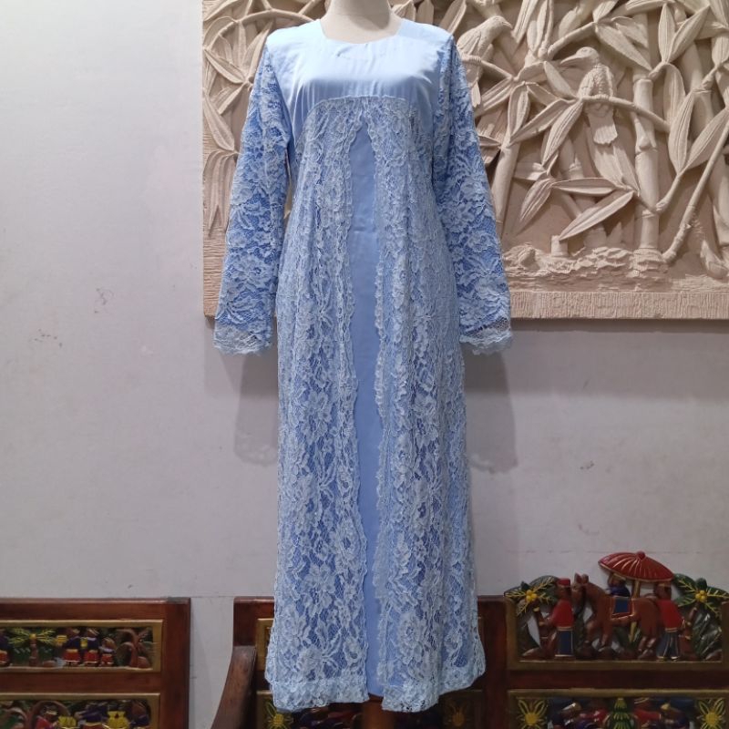 Gamis Set Kerudung Pesta Mewah / Gamis Set Jilbab Brukat Premium / Gamis Ser Pesta Brukat Biru Muda
