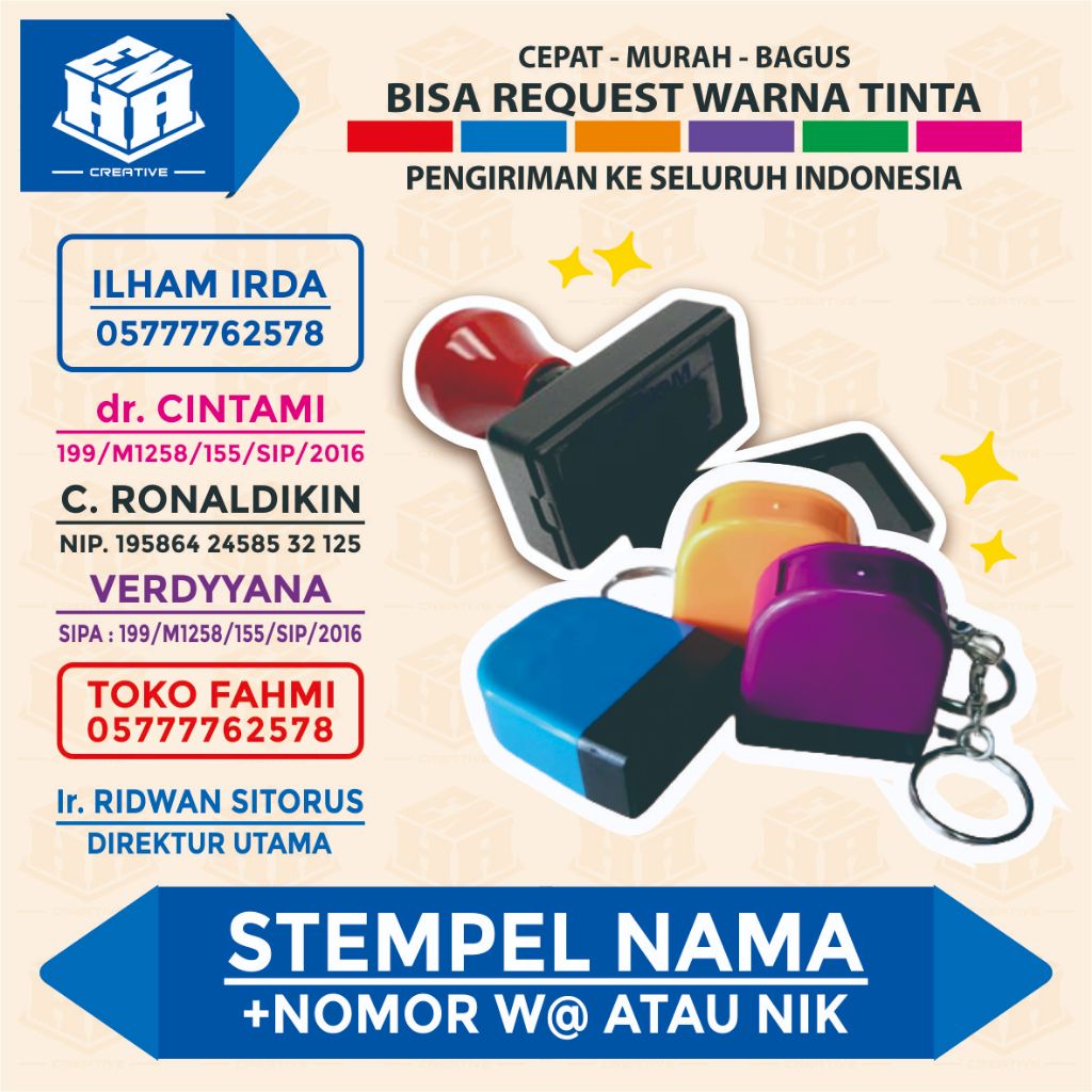 

Stempel Nama / Stempel Nama & Nomor / Stempel Kantor / Stempel Custom / Stempel Murah