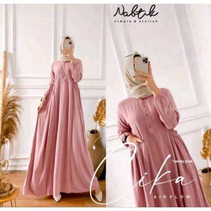 Gamis Cika Crinkle Airflow Gamis Cringkle Airflow Saku Pinggang Depan Gamis Cika Bahan Crinkle Premi