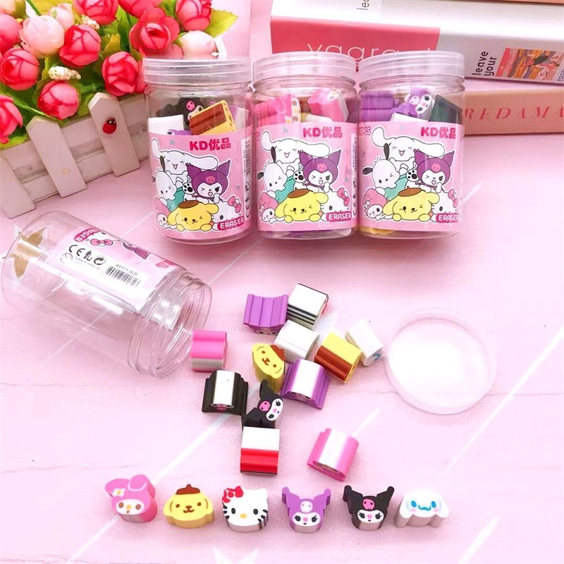 

pk082-penghapus karakter cinamoroll,melody,kuromi 1 box isi 18 pcs,viral kekinian terbaru