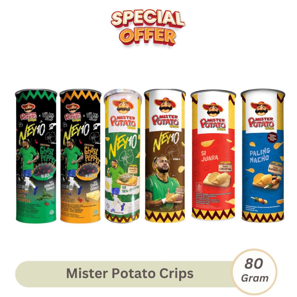 

Mister Potato Crisps 80GR Ghost Pepper Seawed Sapi Panggang Camilan Keripik Kentang