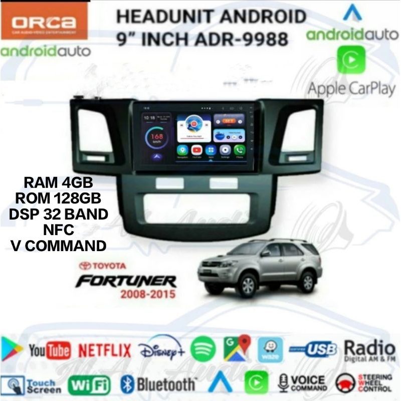 HEAD UNIT TAPE TV MOBIL ANDROID ORCA OEM TOYOTA FORTUNER 2005-2015 RAM 4GB/128GB LAYAR 9 INCH