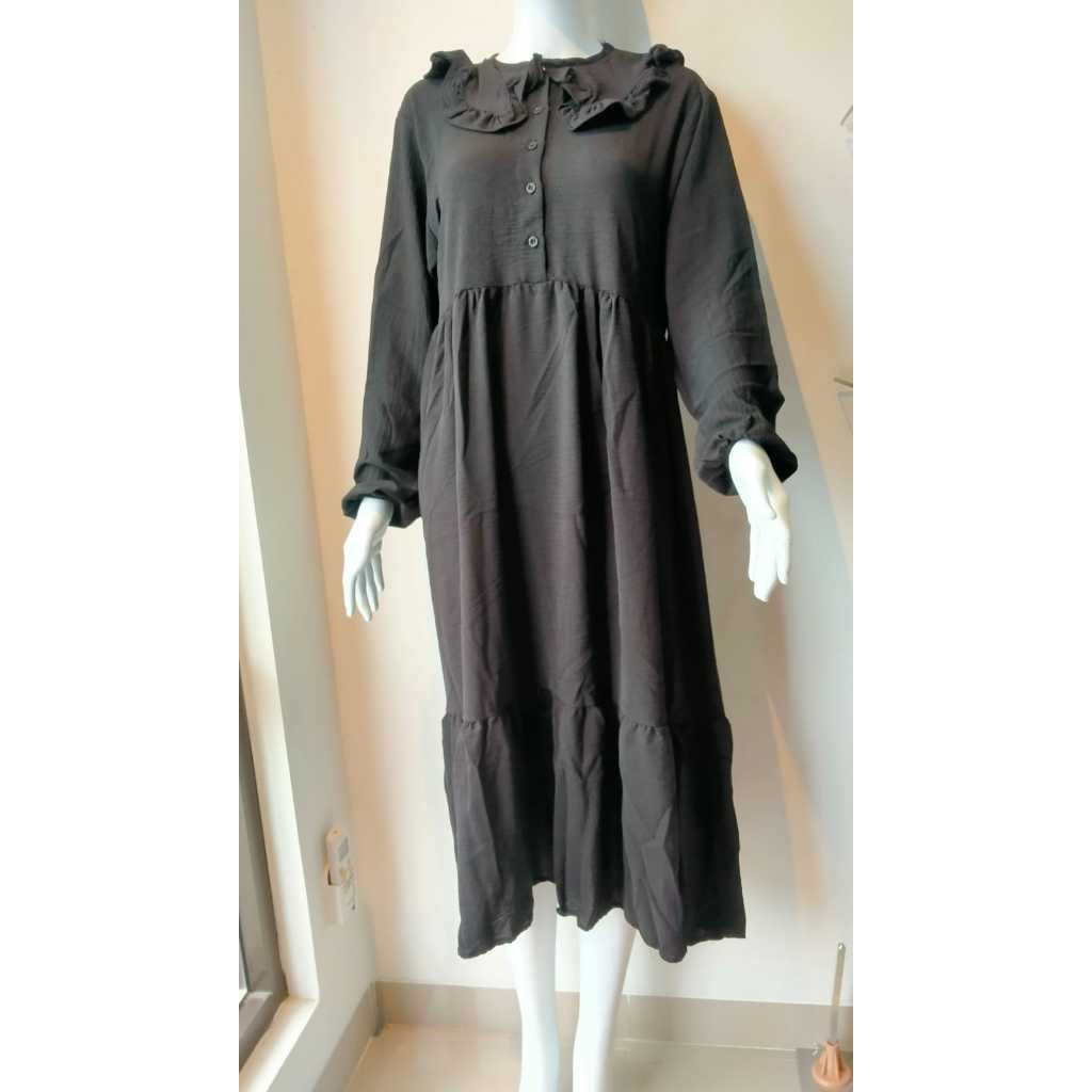 Midi dress/bahan crinkle air flow/ Dress wanita/Dress busui friendly
