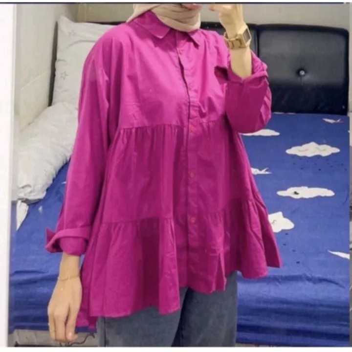 Dita Top Blouse Kemeja Wanita Kekinian Ruffle Susun Bahan Rayon Adem | Zalera id