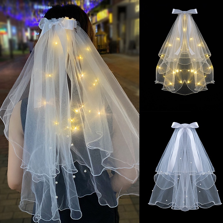 SALEE COD LED Kain Veil Pengantin  Sunggar Penutup Kepala Hiasan Head Aksesoris Bride To Be Bridal S