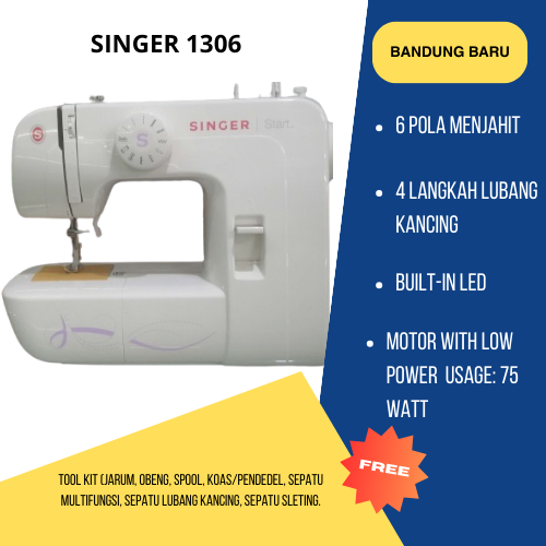 MESIN JAHIT PORTABLE SINGER 1306 (MESIN JAHIT PEMULA)