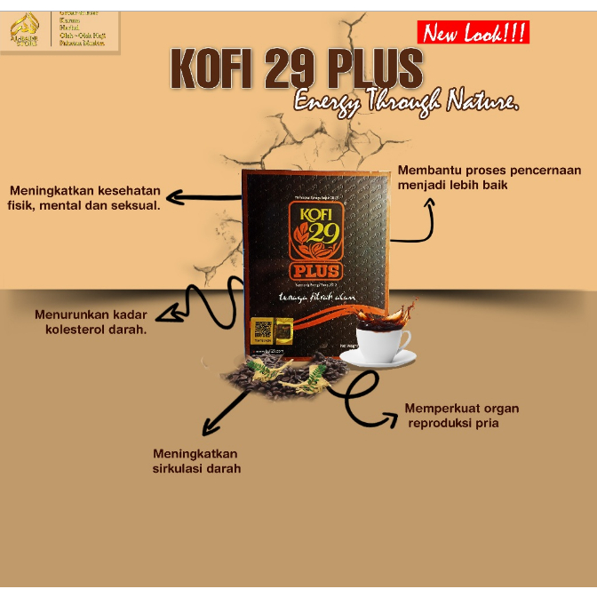 

Kofi 29 Plus isi 10 saset original kopi herbal tambah stamina kekuatan dari fitrah