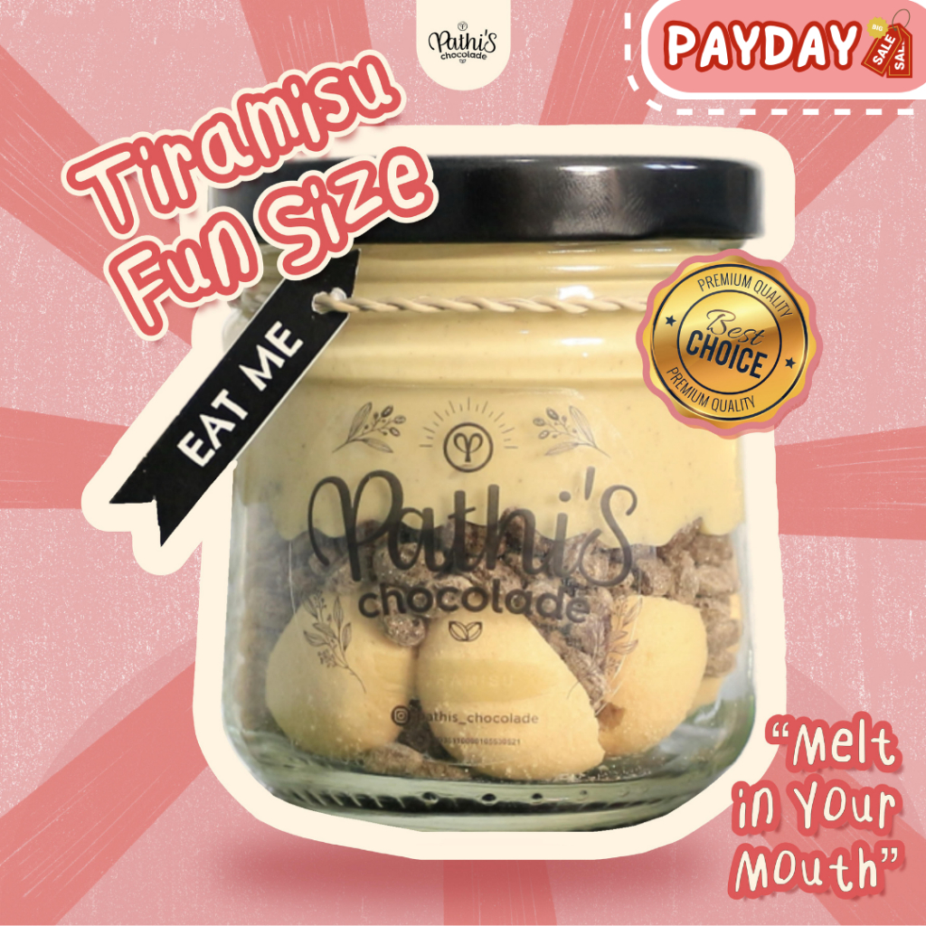 

Pathi's Chocolade - Tiramisu Fun Size - Cemilan Coklat Crunchy Choco Jar Mini Murah Premium Cokelat