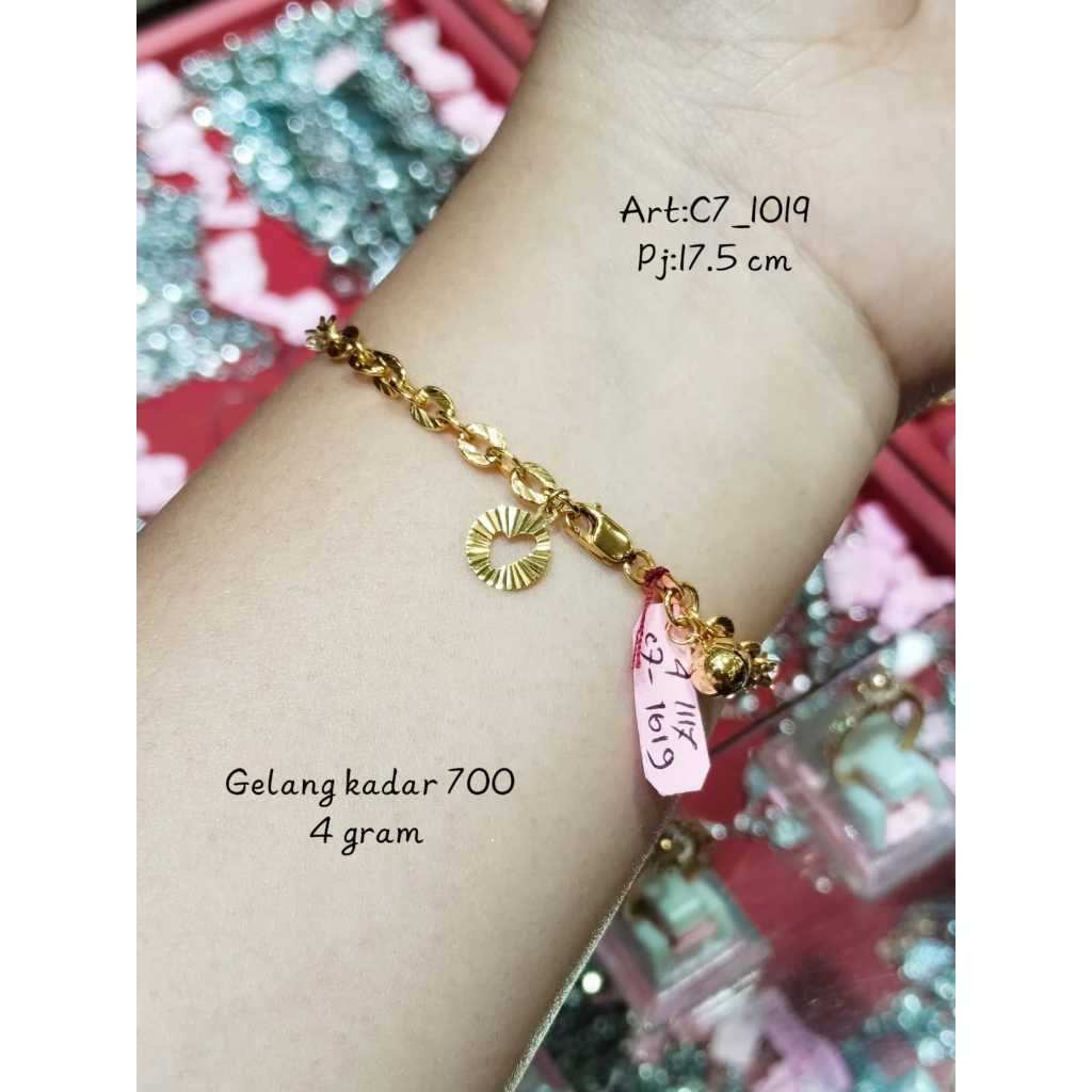 Gelang Emas Asli Motif Lonceng Hati Kadar 700 Berat 4 gram panjang 17.5 CM