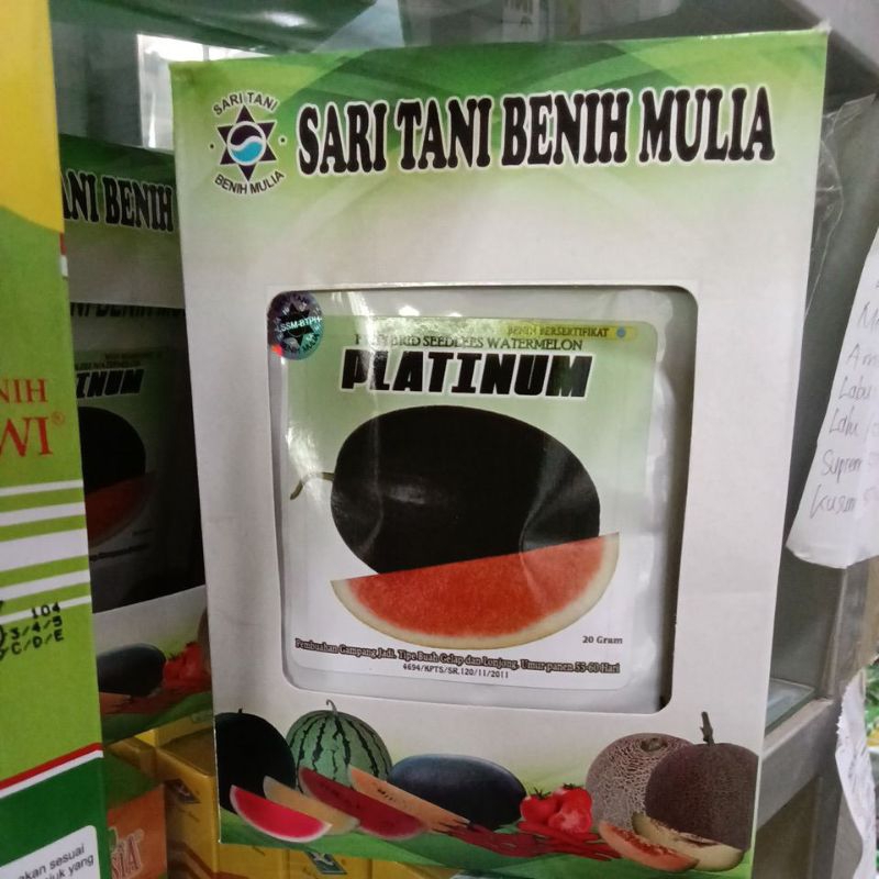 Benih Bibit Semangka Non Biji Platinum F1, Tipe Oval lonjong Jumbo (Tahan Virus Perawatan Mudah) kem