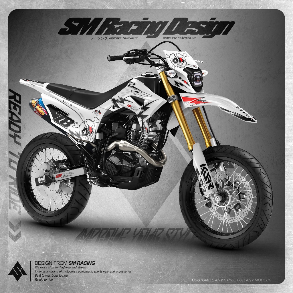 Decal Stiker Motor Honda CRF 150 L Supermoto Full Body Putih Grafis Hitam Merah Mix Abu