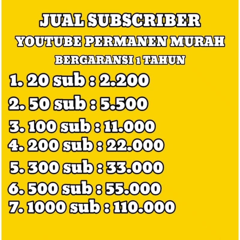 JUAL SUBSCRIBER YOUTUBE 20-1000 SUBSCRIBER TERMURAH PROSES CEPAT