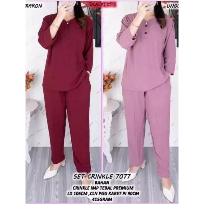 Setelan Wanita Bahan Crinkle Airflow | Setelan Crinkle Panjang | Setelan Wanita Jumbo | One set