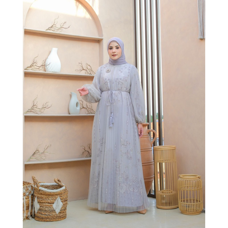 ONE Set Gamis outer bahan silky mix tile / Dress kekinian / Gamis Kondangan / Gamis outer